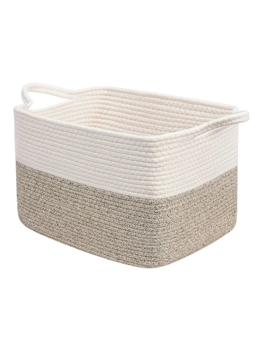 Two-Tone Cream and Tan Rope Storage Basket with Handles. NEW.